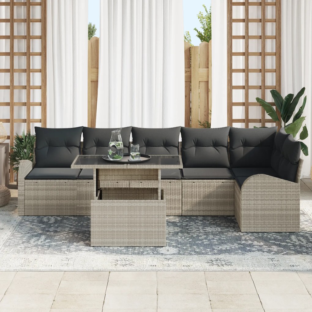 Conjunto de Sofá de Jardim vidaXL com Almofadas Cinza Claro Rattan Sin