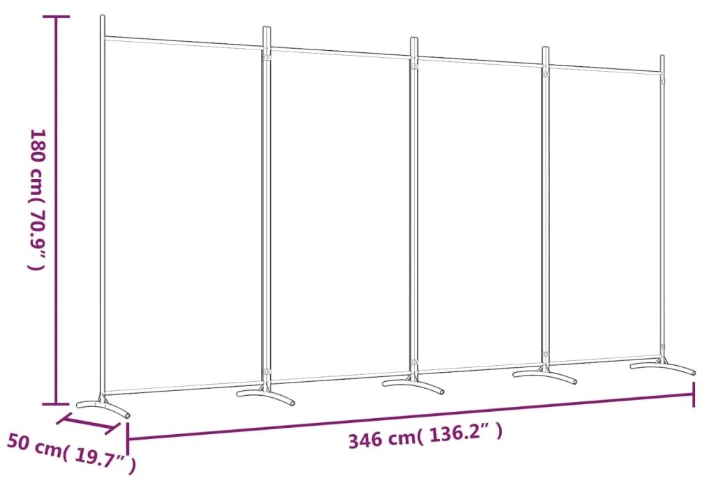 Divisória de quarto com 4 painéis 346x180 cm tecido castanho