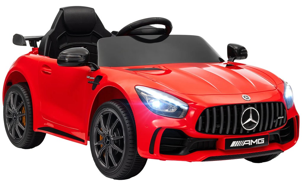 Carro Elétrico para Crianças Carro Mercedes-Benz AMG GTR com Bateria 12V Faróis  Buzina e Música 108x67x46 cm Vermelho