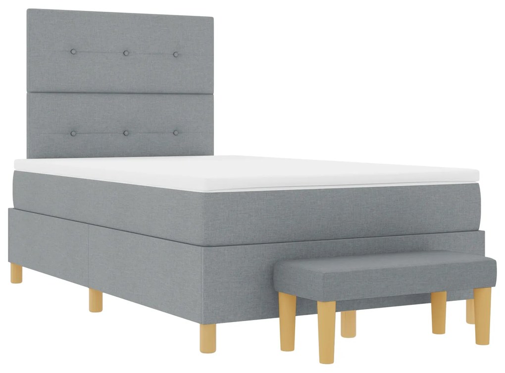 Camas Box com Colchão e Banco vidaXL Cinza Claro 120x200 cm Tecido
