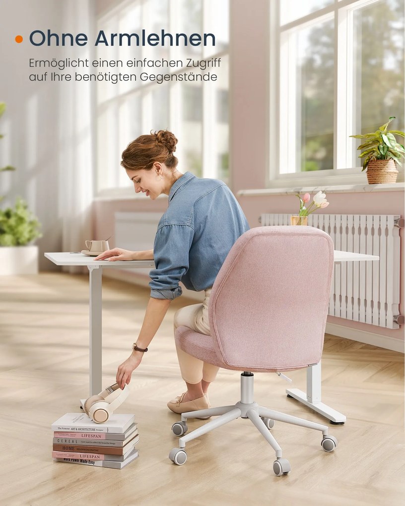 Cadeira de secretária com base e função de baloiço cor-de-rosa pastel