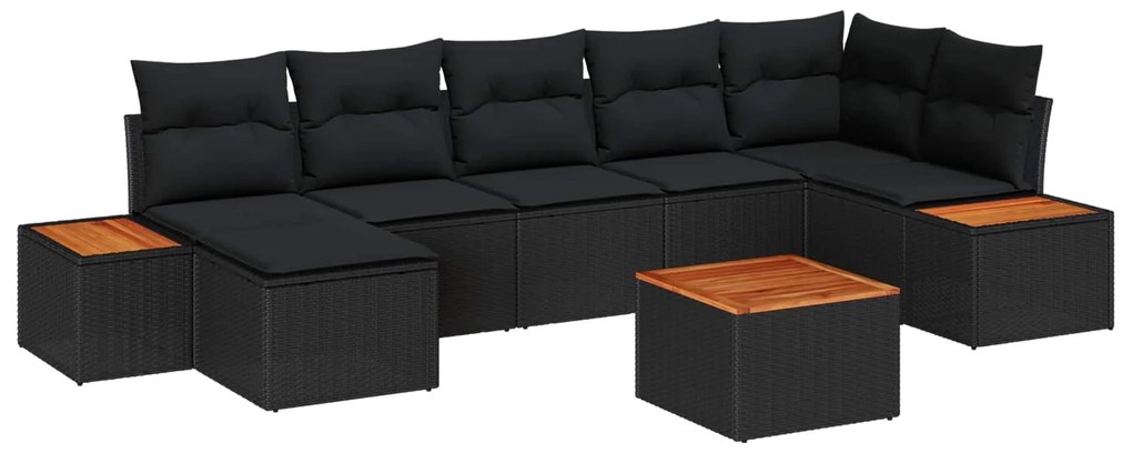 vidaXL Conjunto de Sofá de Jardim com almofada 8 pcs Preto vime PE