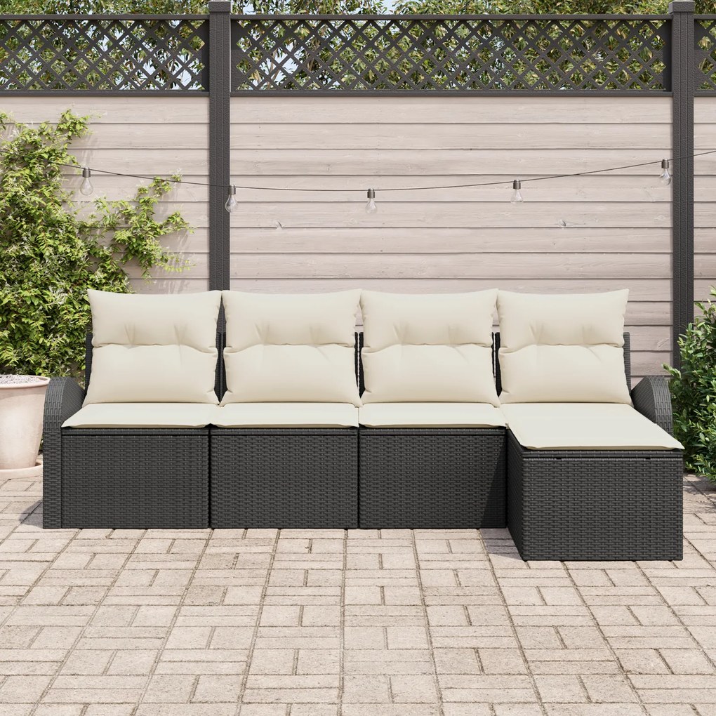 Conjunto de Sofá de Jardim vidaXL 5 Peças com Almofadas Preto Vime Pol