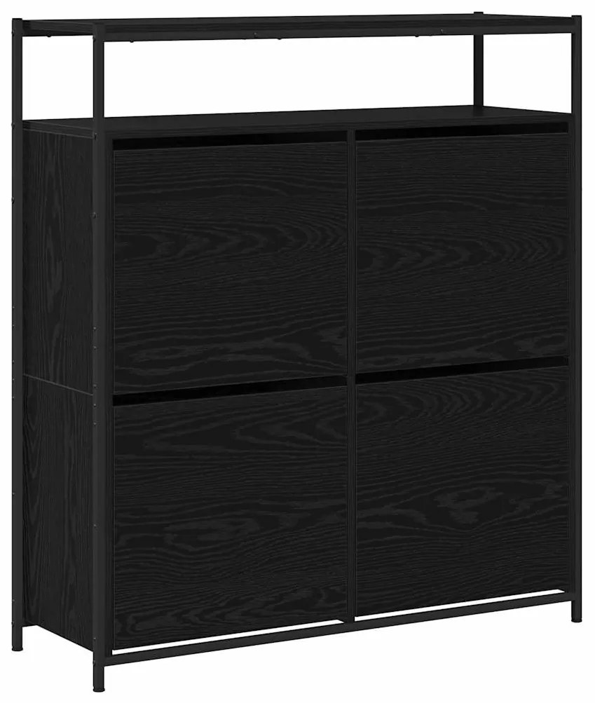 Gabinete de Sapatos com 4 Gavetas Basculantes Carvalho Preto 100x34x11