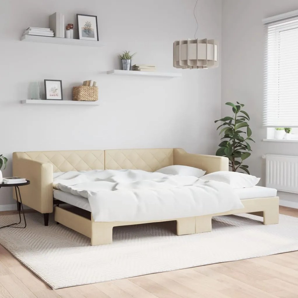 vidaXL Sofá-cama com gavetão 100x200 cm tecido cor creme