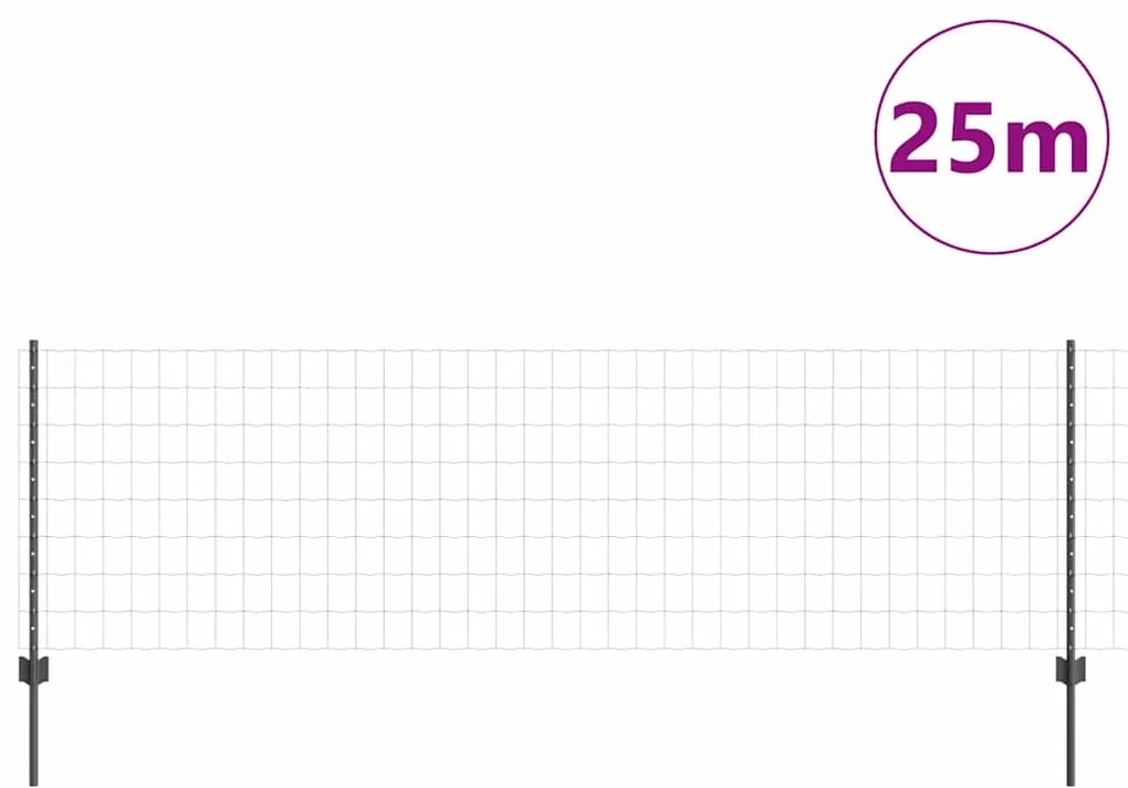 Cerca Euro com 11 Postes U Cinza 0,8x25 m Aço