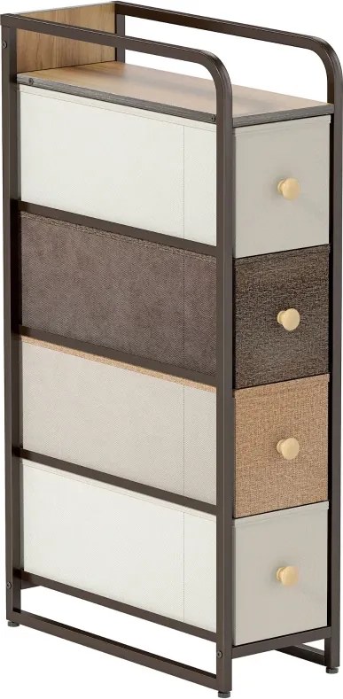 Móvel Auxiliar com 4 Gavetas de Tecido 20x47x84,5 cm com Estrutura de Aço Móvel de Arrumação para Espaços Pequenos Multicolor