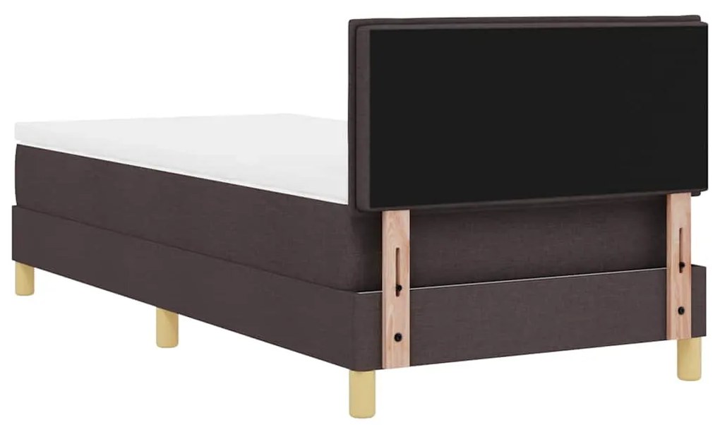 Cama Box Spring com Colchão &amp; LED Marrom Escuro 90x200 cm Tecido