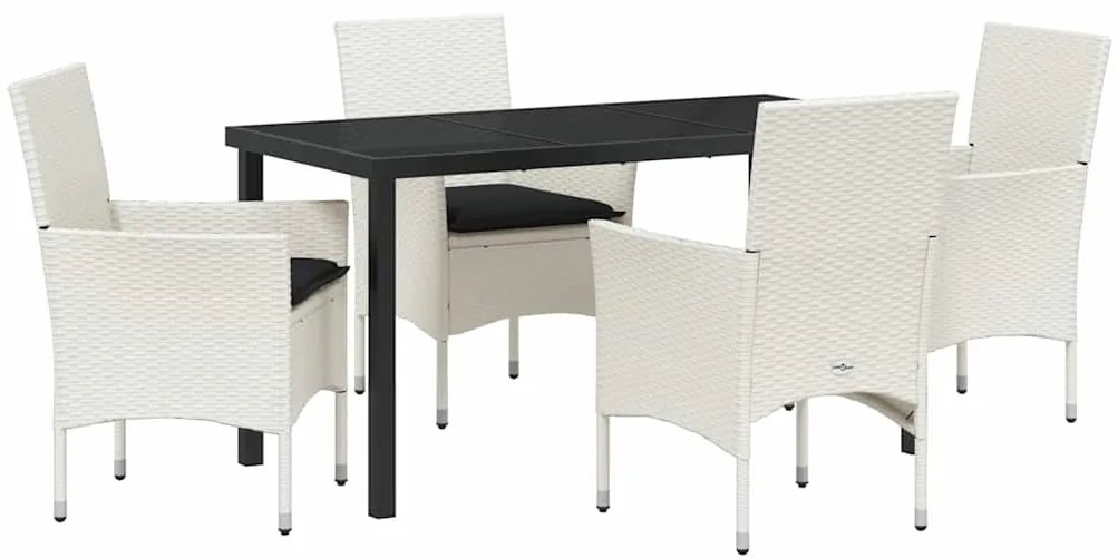 Conjunto de Jantar para Jardim de 5 Peças com Almofadas Branco em Ratt
