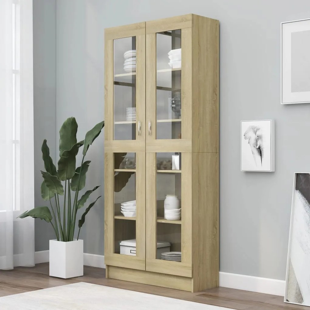 802771 vidaXL Armário vitrine 82,5x30,5x185,5cm contraplacado carvalho sonoma