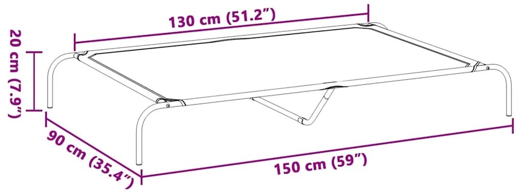 Cama para cães elevada 150x90x20cm tecido oxford e aço preto
