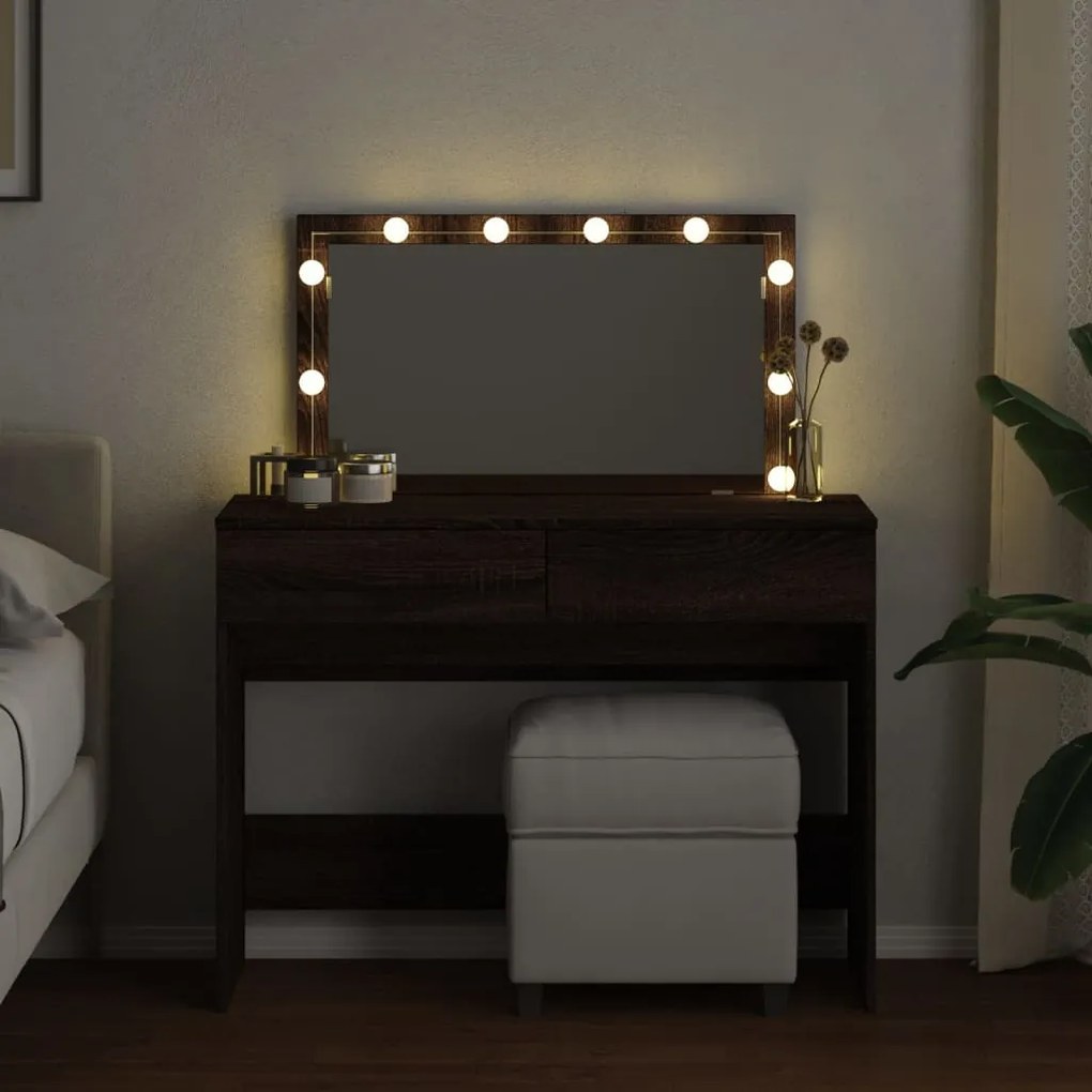 Toucador com LEDs 100x40x120 cm cor carvalho castanho
