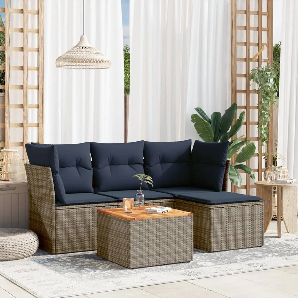 vidaXL 5 pcs conjunto sofás p/ jardim c/ almofadões vime PE cinzento
