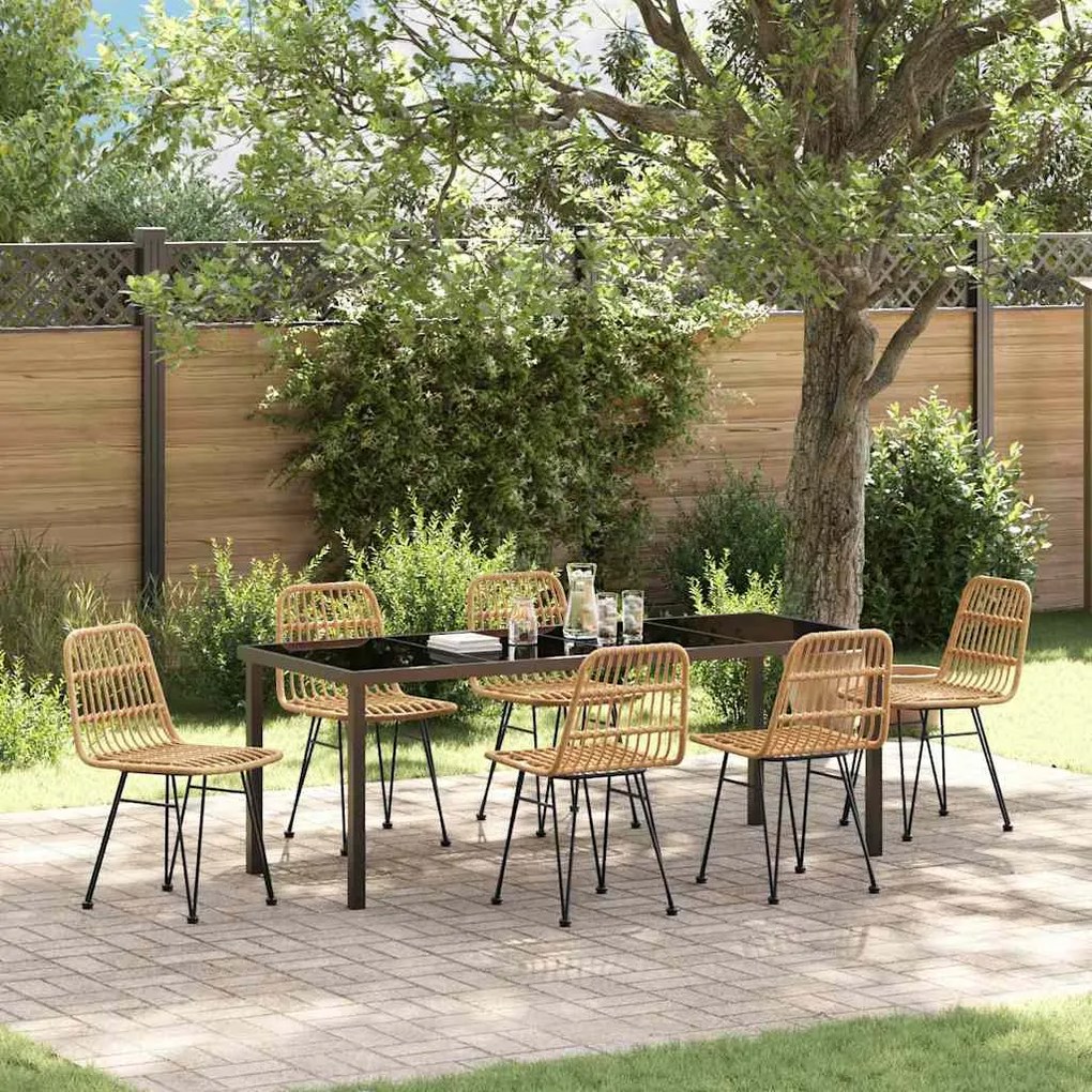 vidaXL Conjunto de Jantar para Jardim com 7 Peças em Rattan Poliéster Castanho.
