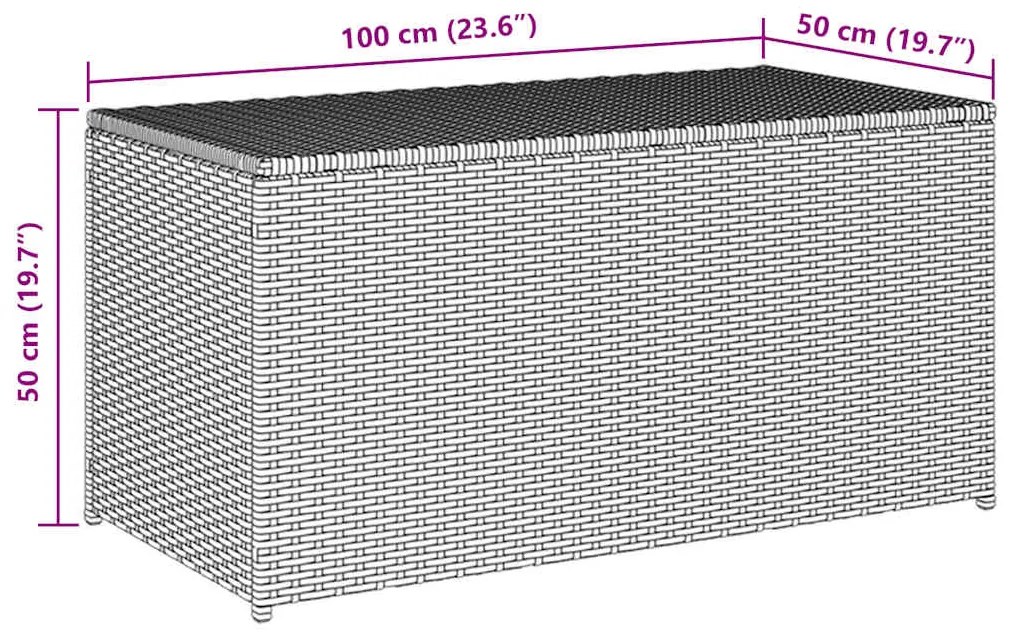 Caixa de arrumação para jardim 100x50x50 cm vime PE castanho