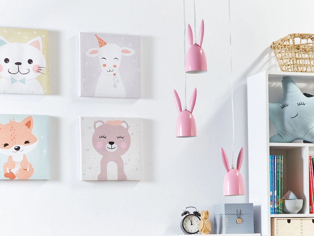 Candeeiro de teto em metal rosa com 3 abajures RABBIT Beliani