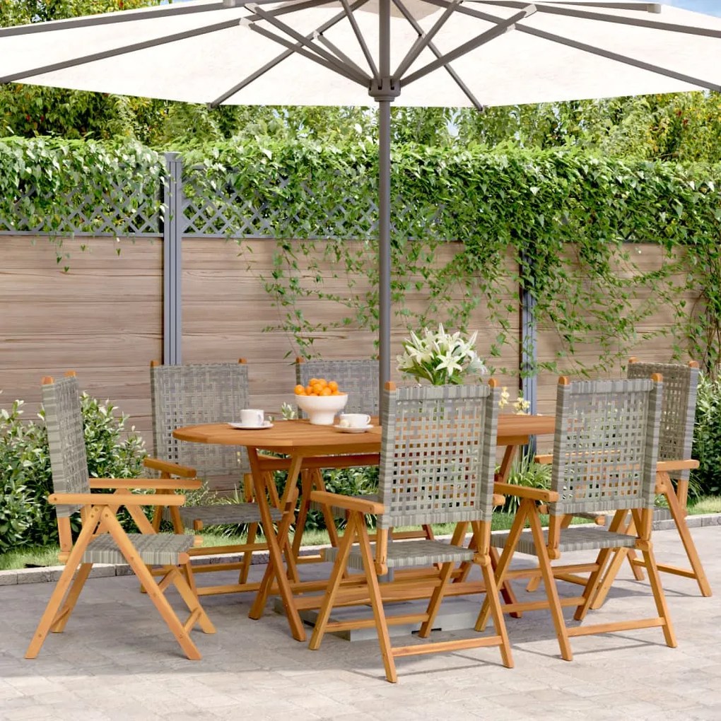 vidaXL Cadeiras jardim reclináveis 6 pcs vime PE/madeira maciça cinza