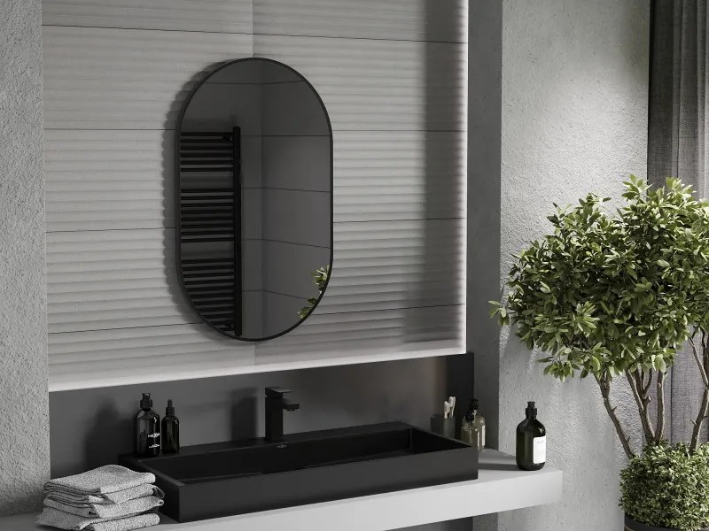 Mexen Loft espelho de casa de banho oval 90 x 55 cm, moldura preta - 9851-090-055-000-70