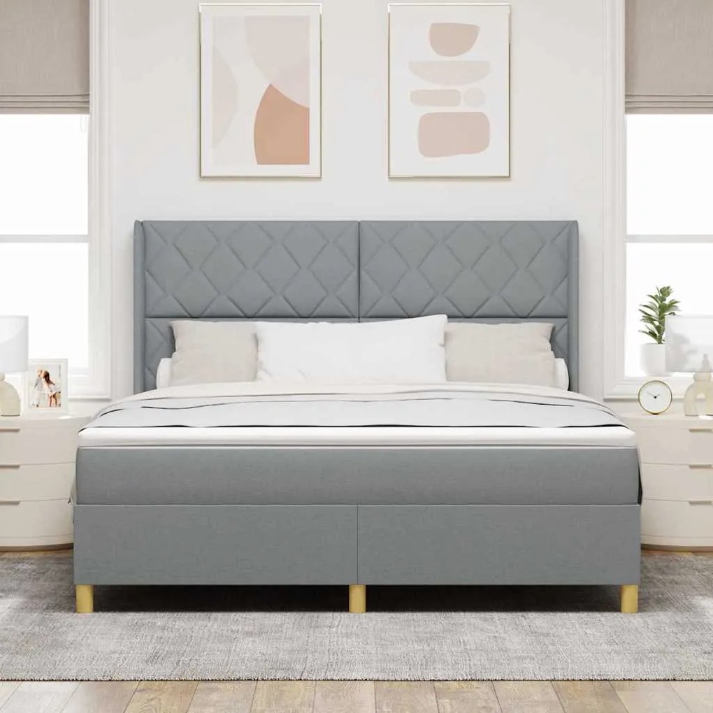 Cama Box Spring vidaXL com Colchão e Luz LED Cinza Claro 180x200 cm Te