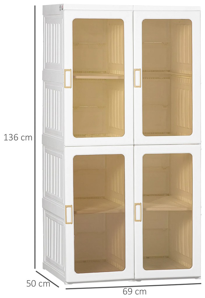 Armário de Roupas Dobrável Armário Portátil com 4 Portas Magnéticas 5 Prateleiras de Armazenamento e 1 Barra para Pendurar para Dormitório Corredor 69