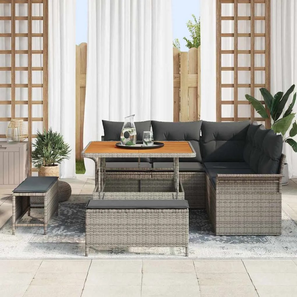 Conjunto de Sofá de Jardim vidaXL 8 Peças com Almofadas Cinza Rattan P