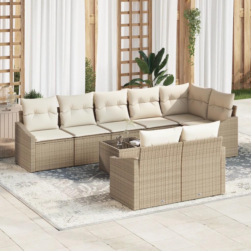 vidaXL Conjunto de Jantar para Jardim de 9 Peças com Almofadas em Rattan Marrom
