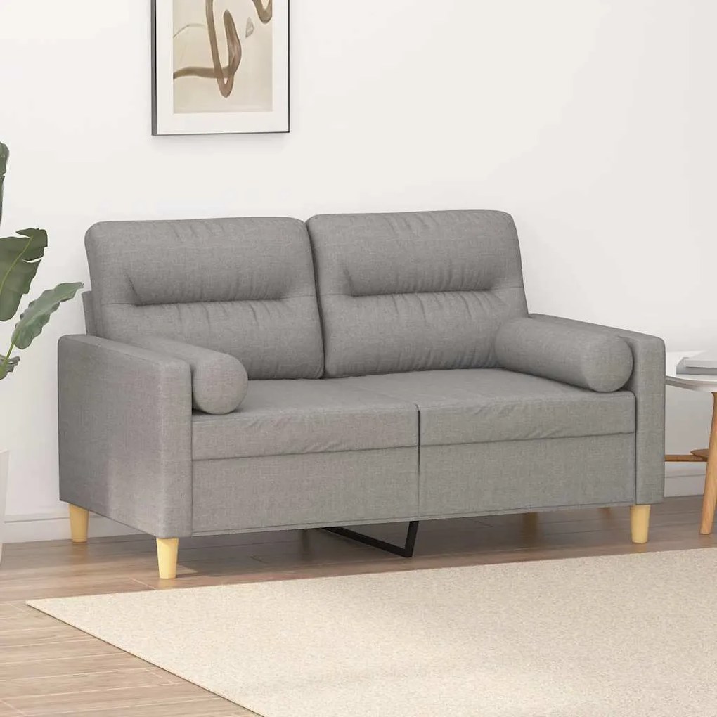vidaXL Sofá 2 lugares c/ almofadas/almofadões 120cm tecido cinza-claro