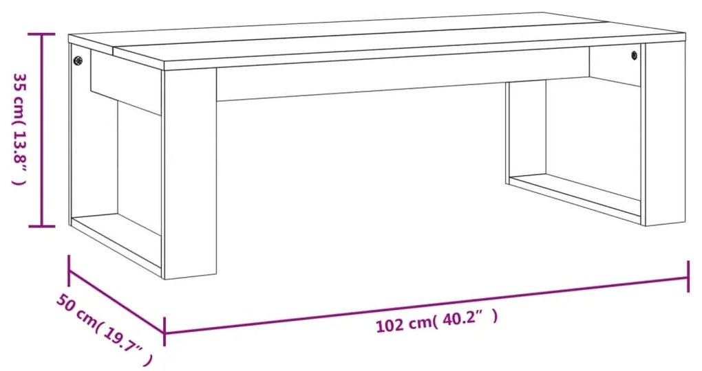 Mesa de centro 102x50x35 cm derivados madeira carvalho castanho