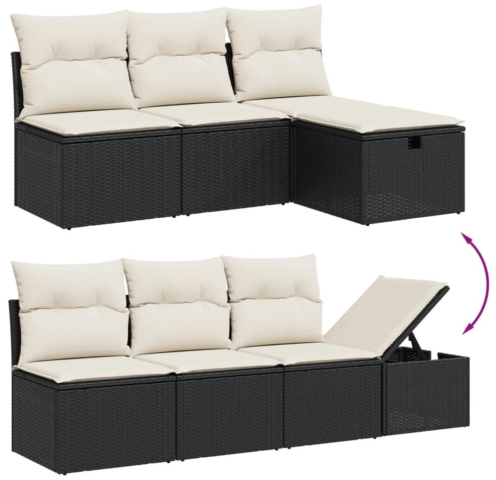 7 pcs conjunto de sofás p/ jardim c/ almofadões vime PE preto