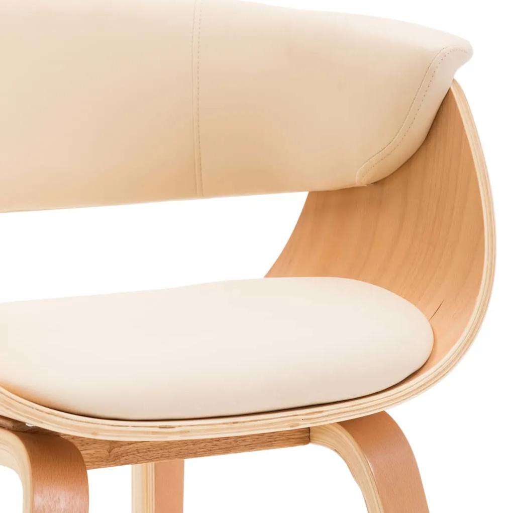 Cadeira de jantar madeira curvada e couro artificial cor creme