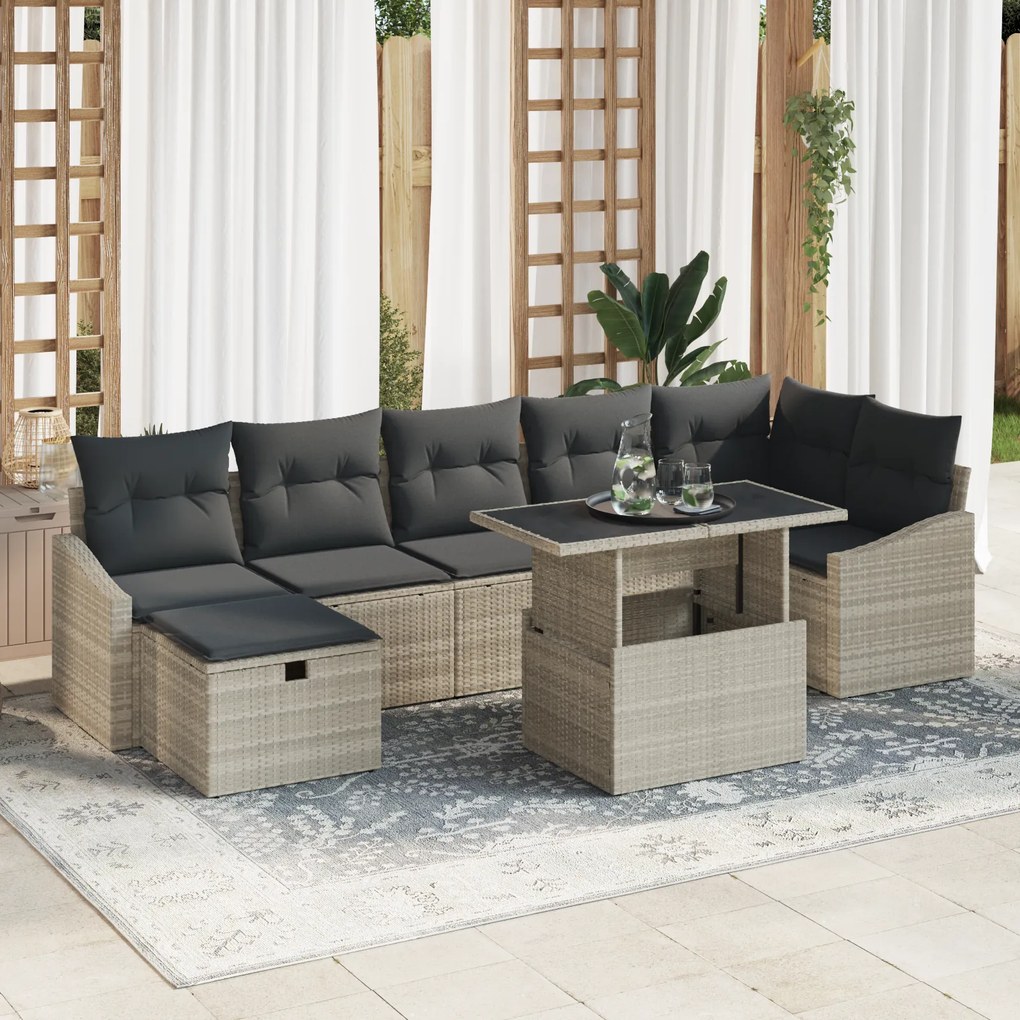 Conjunto de Sofá de 8 Peças para Jardim com Almofadas Marrom Claro Rat