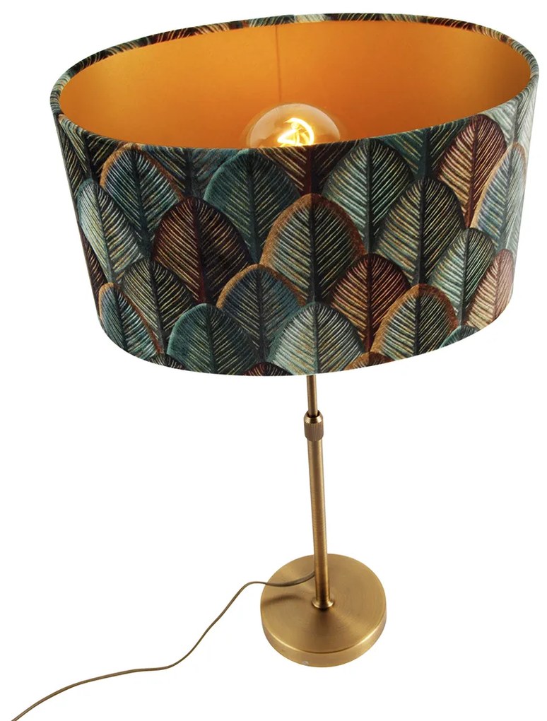 Candeeiro de mesa bronze com abajur oval de veludo com design de folha 35cm - Parte Moderno,Clássico / Antigo