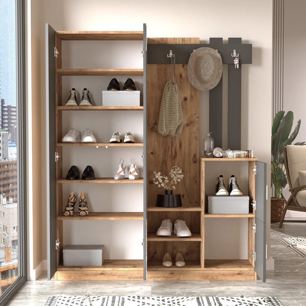 Hall Stand DD8 – Pinheiro Atlântico e Antracite – 147,2x179,7x37,5 cm