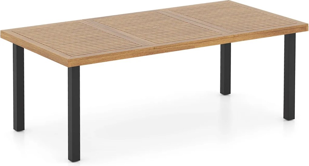 Mesa de jantar para jardim para 8 pessoas com orifício para guarda-sol e pernas de metal 200 x 100 x 75 cm Natural