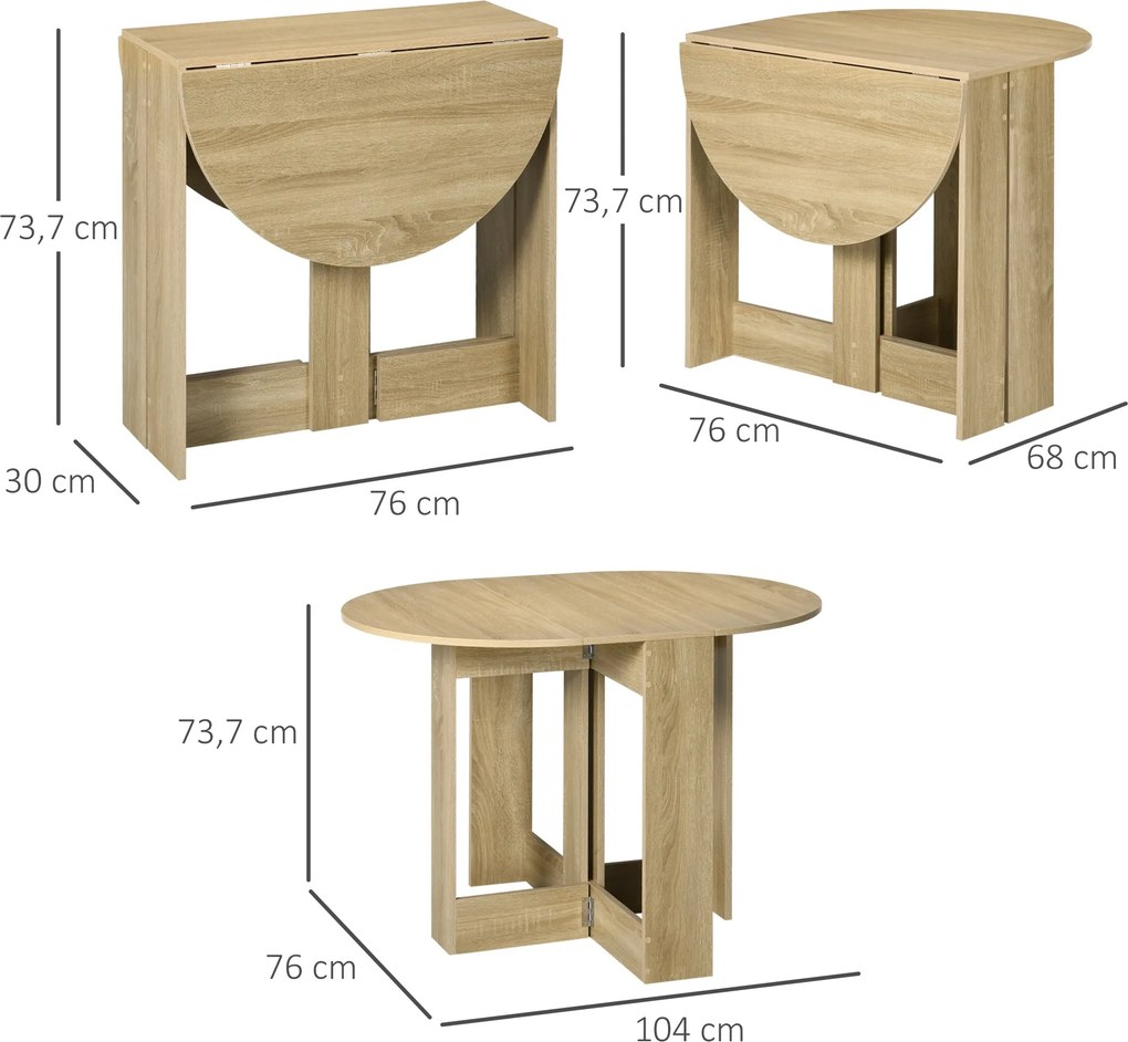 Mesa de Sala de Jantar Dobrável com 2 Laterais Mesa Auxiliar de Madeir