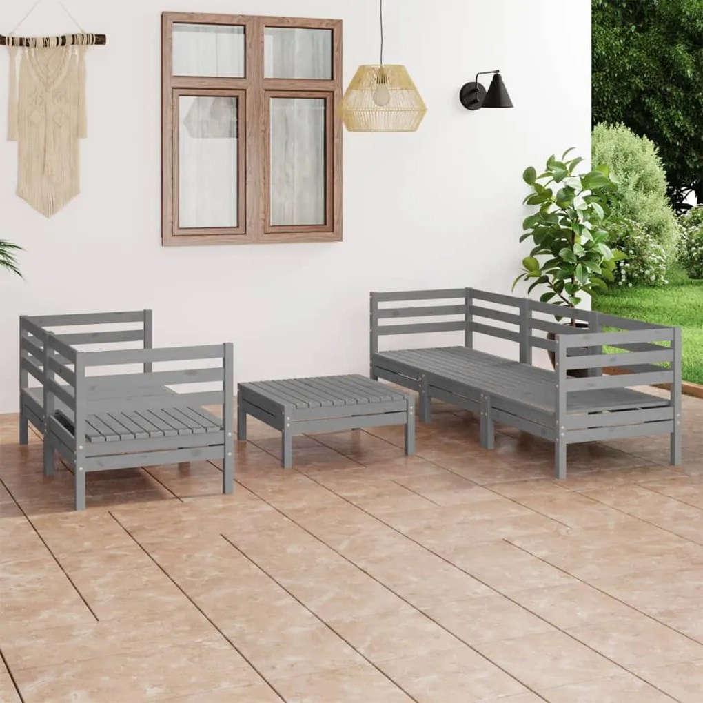 vidaXL 6 pcs conjunto lounge de jardim pinho maciço cinzento