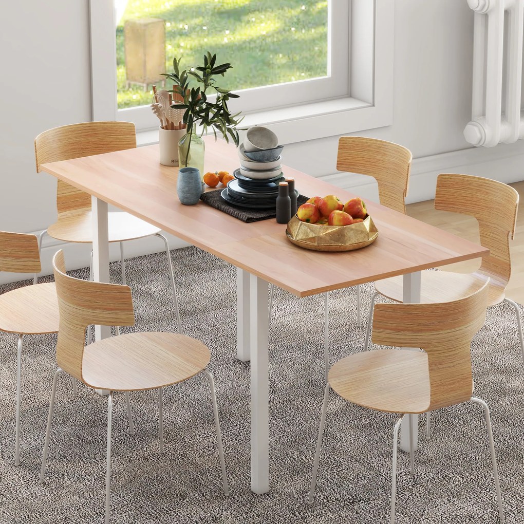 Mesa de jantar extensível, mesa de cozinha de design moderno com tampo grande para 6 pessoas e estrutura em aço castanho (CADEIRAS NÃO INCLUÍDAS)