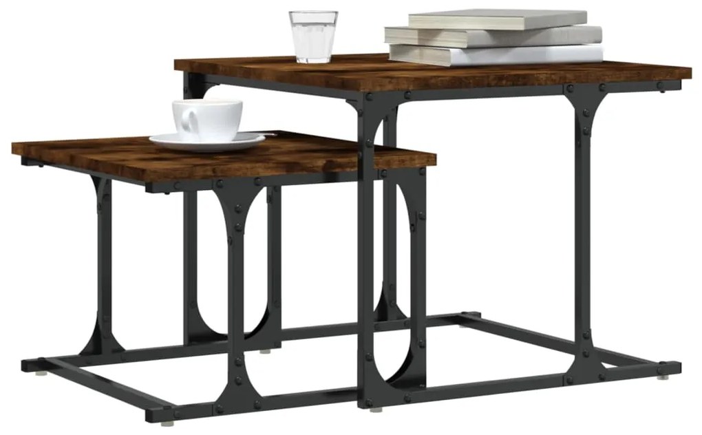 Mesa de centro encastrar 2 pcs deriv. madeira carvalho fumado