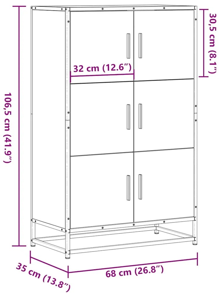 Armário alto 68x35x106,5 cm madeira e metal cinza sonoma