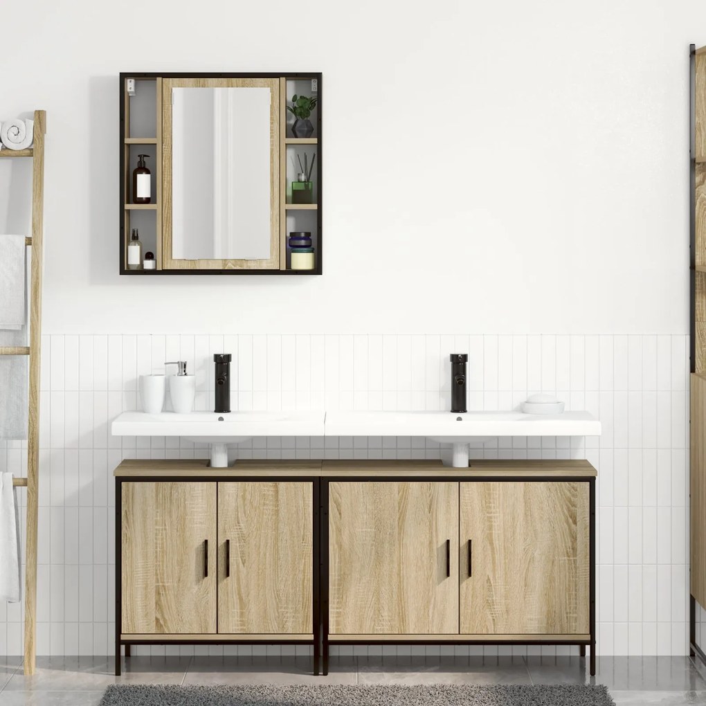 Conjunto de Móveis para Casa de Banho 3 Peças Madeira Sonoma Engenheir