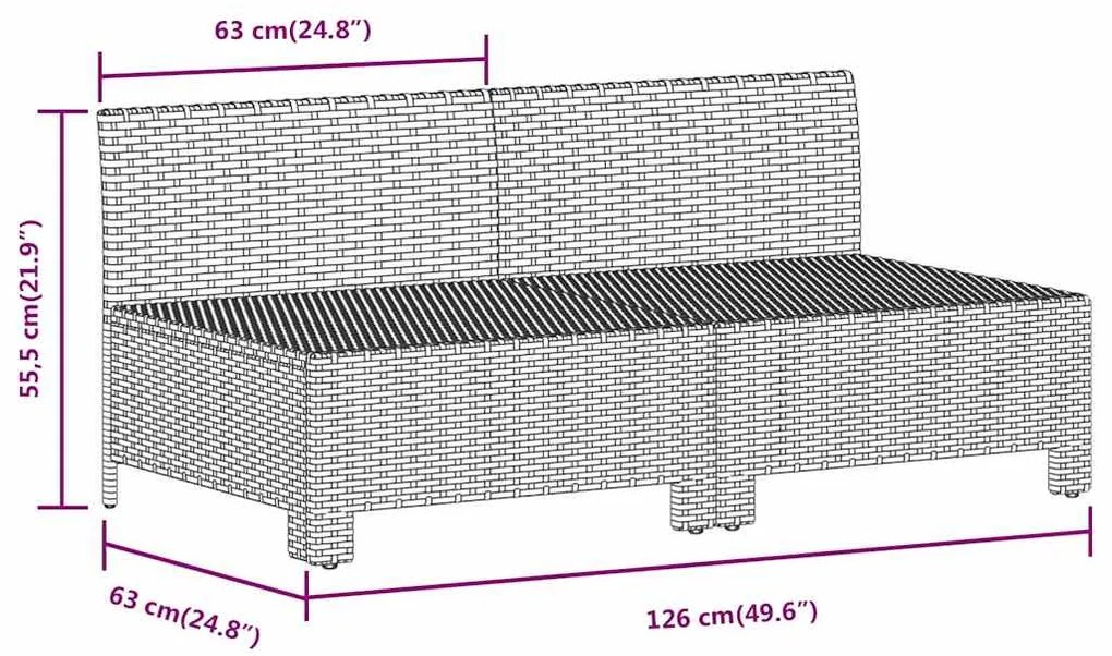 Sofá de jardim de 2 lugares com almofadões vime PE cinzento