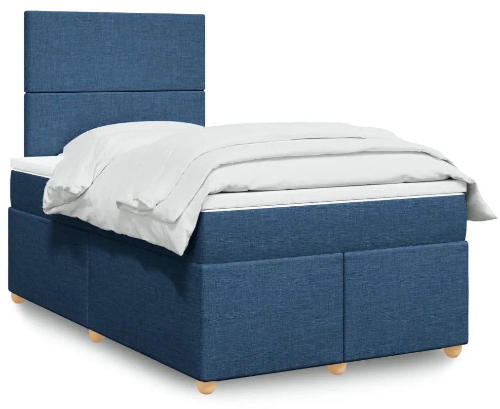 Cama boxspring com colchão 120x190 cm tecido azul