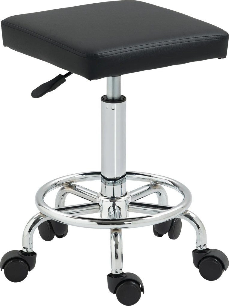 Banco Giratório com Rodas Altura Regulável 50-66 cm Assento Estofado em Imitação de Couro 34x34x50-66 cm Preto