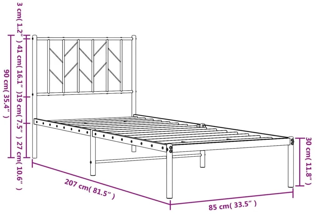 Estrutura de cama com cabeceira 80x200 cm metal branco