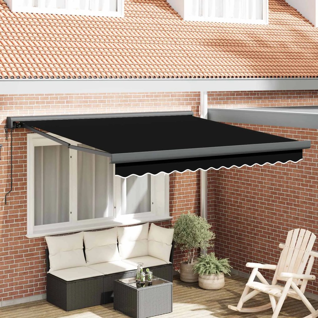vidaXL Toldo Retrátil Manual Preto 350 x 250 cm Tecido, Metal