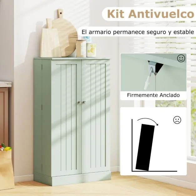 Armário despensa Cozinha 59 x 30 x 104 cm com 2 portas e prateleiras ajustáveis Verde