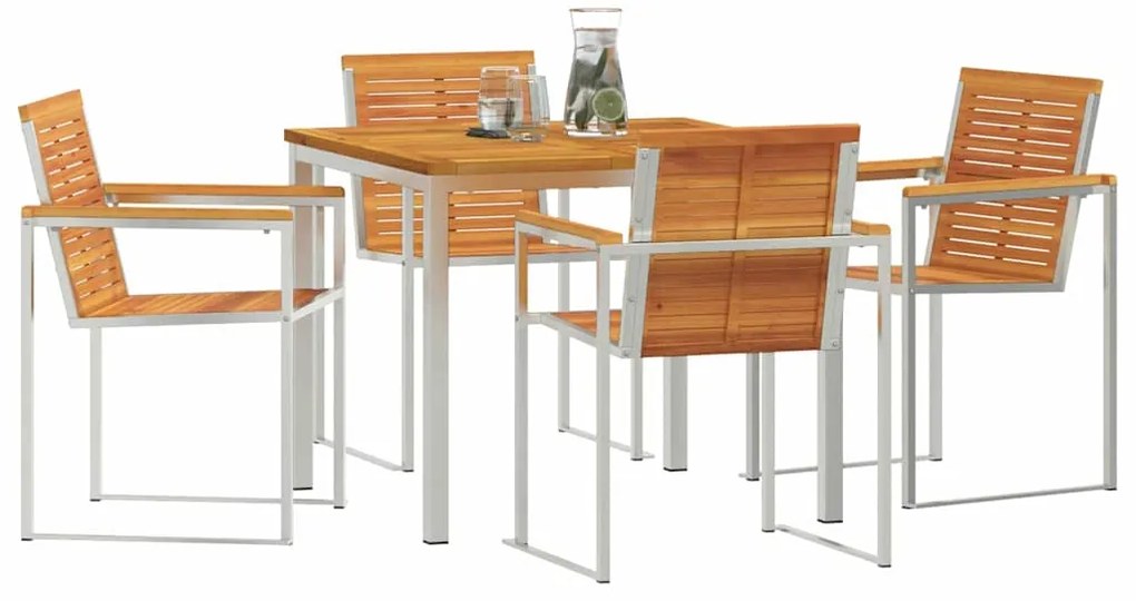 Conjunto de Jantar para Jardim com 5 Peças, mesa de madeira de acácia