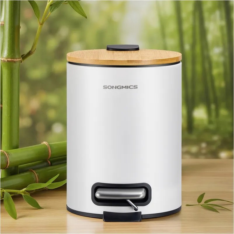 Caixote Lixo para casa de banho com tampa e pedal silencioso, 3 litros, branco