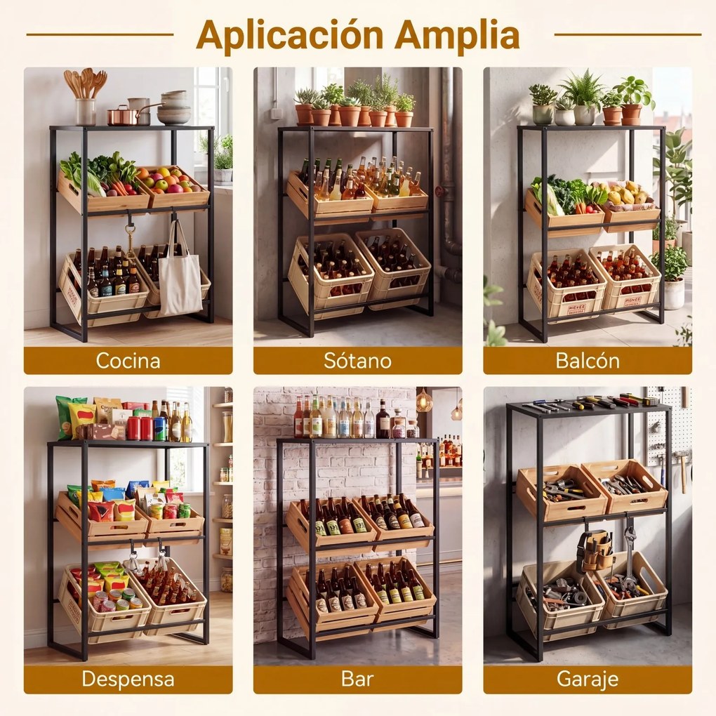 Estante para Caixas de Armazenamento, 69,5 x 32 x 112 cm, Inclinação Ajustável em 3 Posições, Preto