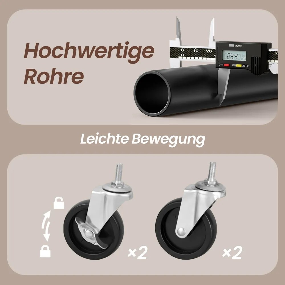 Guarda roupa aberto, Cabide com rodas, 2 varões, e com prateleira 59 x 100 x 162 cm preto